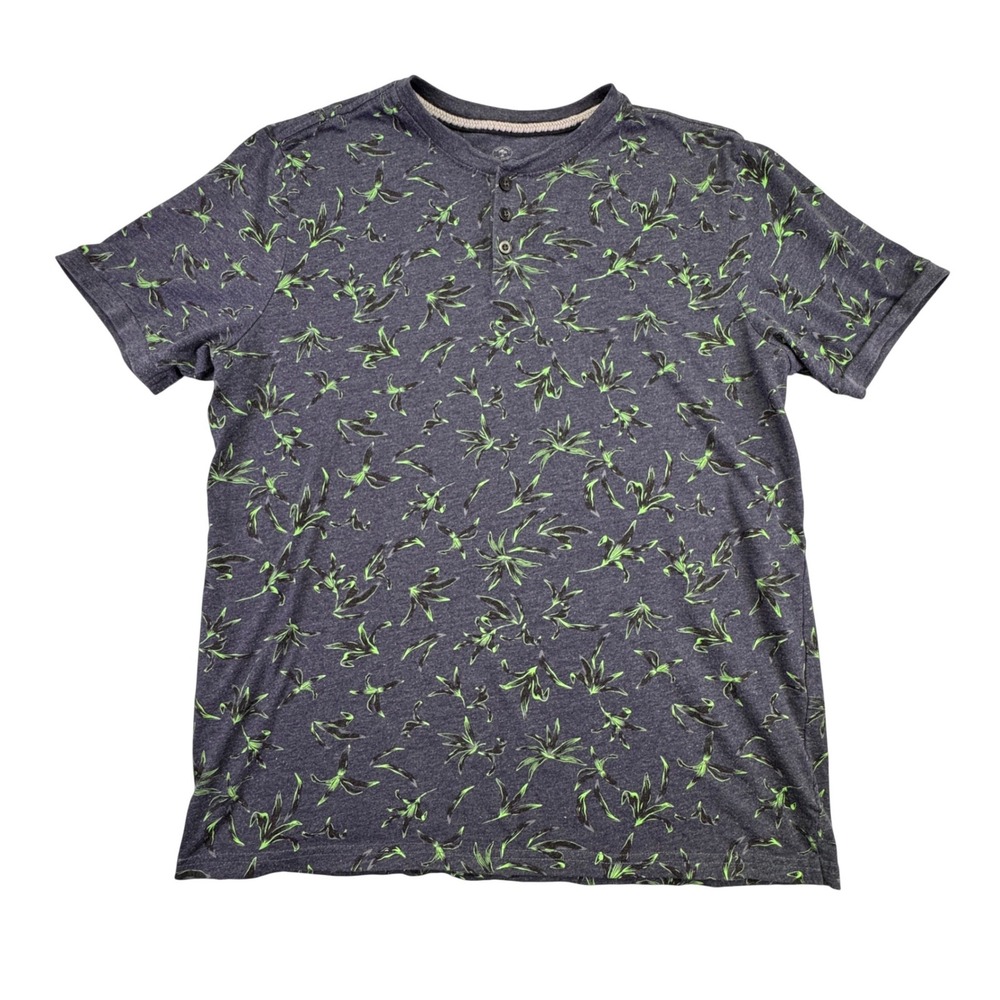 Desert Dunes T-Shirt Men's Large Leaf Graphic Short Sleeve Navy Blue Gray‎ Green
